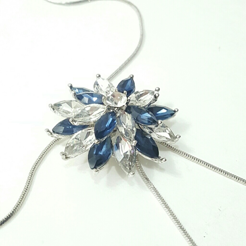 Long Statement Crystal Silver Accent Necklace
